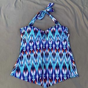 Size 10 Blue and White, Liz Claiborne, Tankini, Swim Top